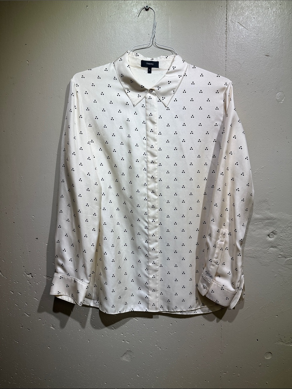 Theory White Button-Down Shirt with Small Black Cluster Print